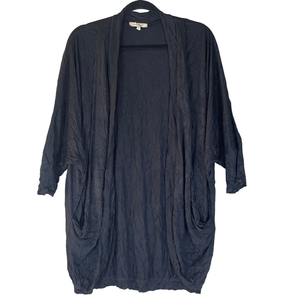 Jess & Jane Cardigan Women 1X Black Excellent Crushed Texture Open Front MC-121X